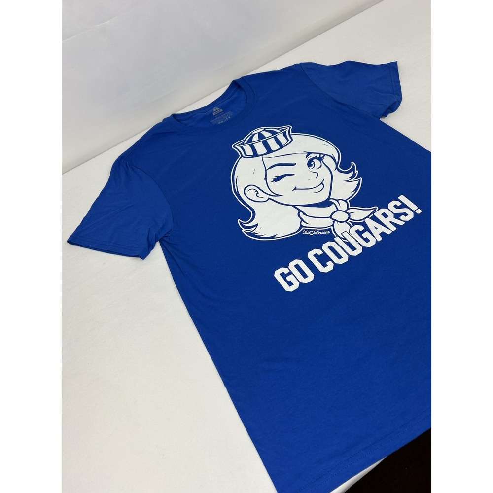 BYU Go Cougars Winking Cougar T-Shirt Lil Johnsons Mens Large Blue Cotton Tee - Picture 10 of 11